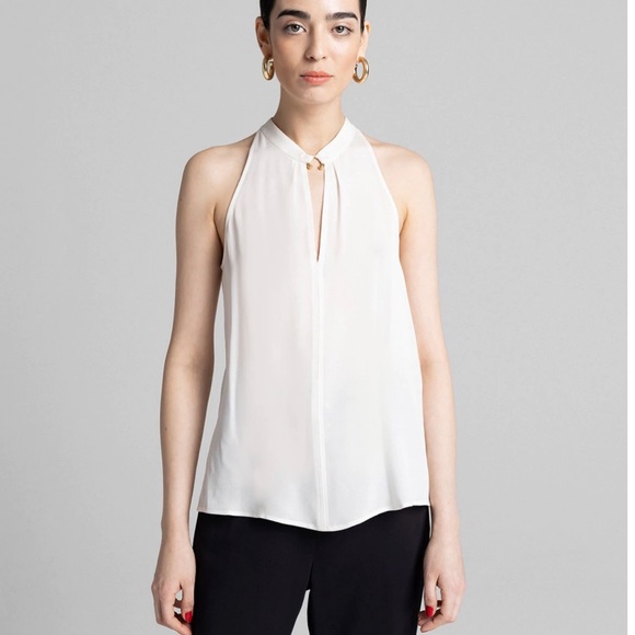 A.L.C. White Silk Tank Blouse, Keyhole neck, metal detail - Picture 10 of 12